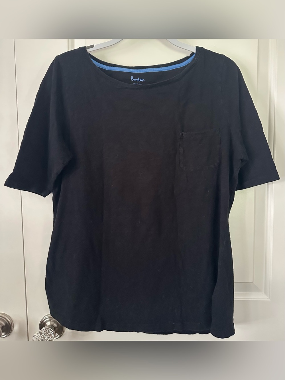 Boden Black 100% Cotton Pocket Tee Elbow Sleeve Women’s 14
